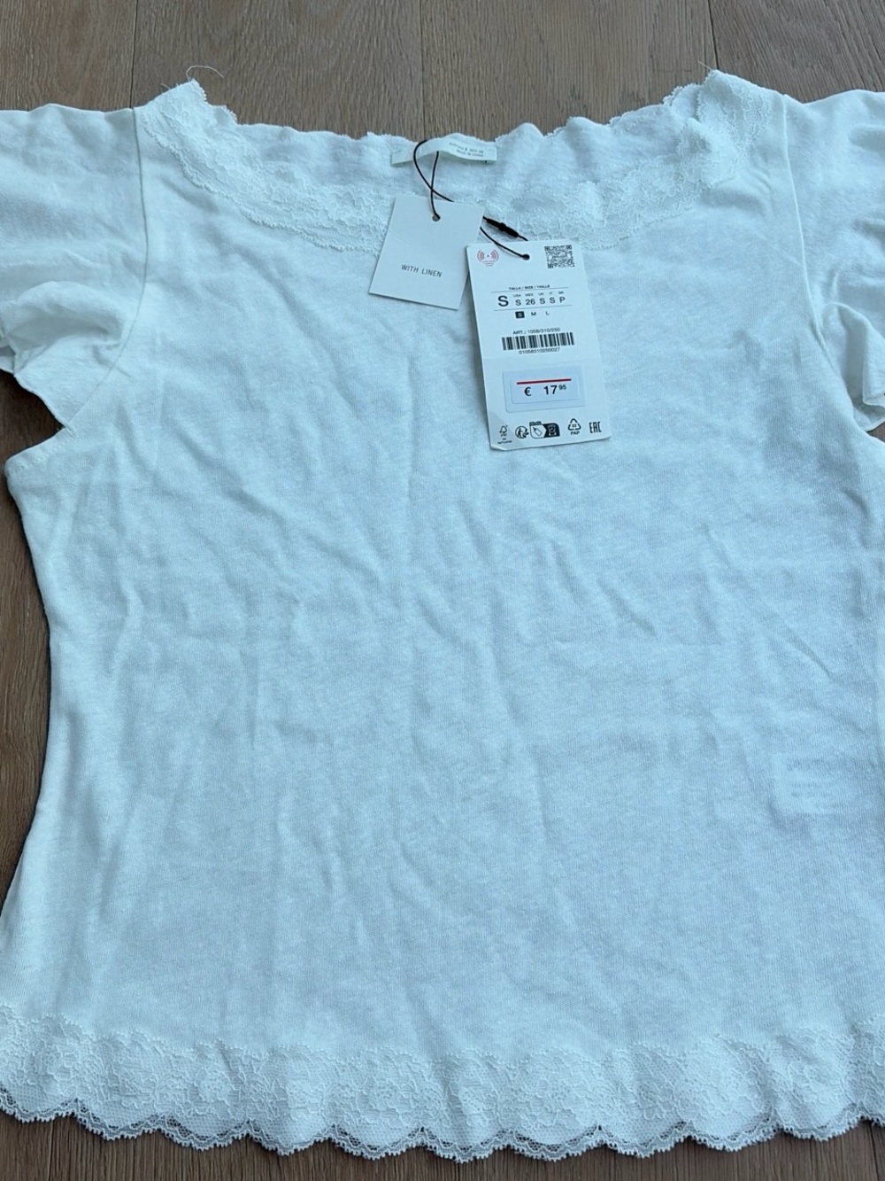 Zara White Short Sleeve Lace-Trim Tee Top